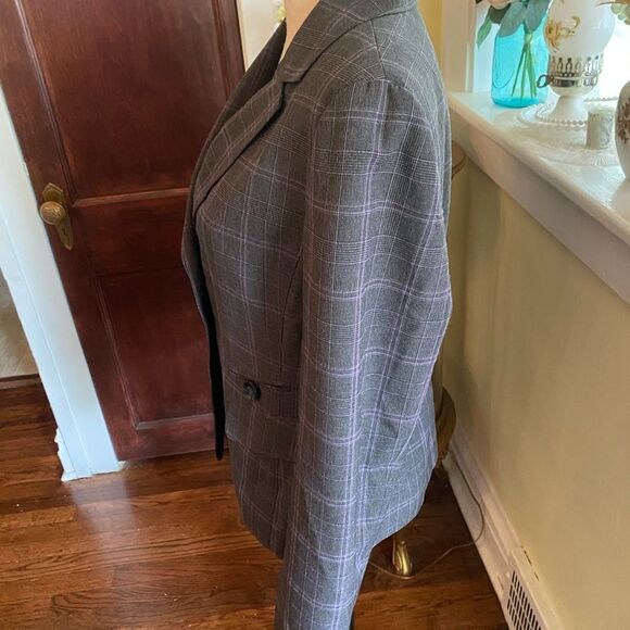 #officesiren 💃 LeSuit Sz8 Lined Gray & Purple Plaid Blazer - Picture 6 of 9